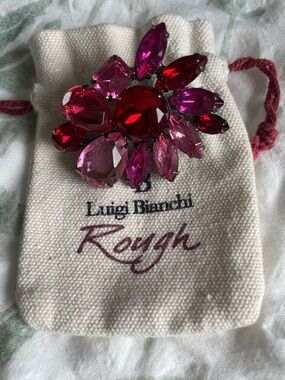 Luigi Bianchi Rough Pink and Red Rhinestone Flower Brooch